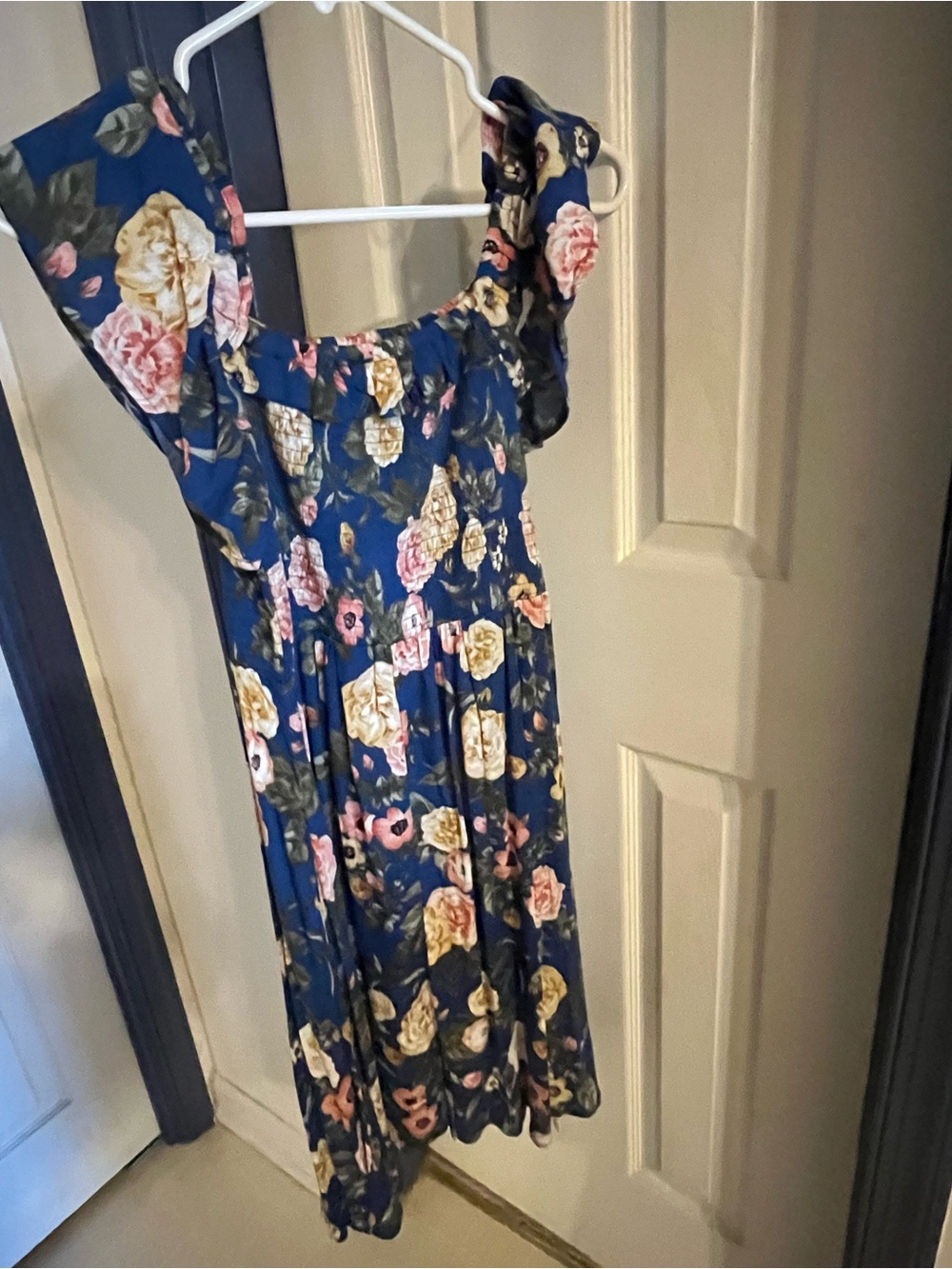 Maurices Navy Floral Midi Dress with Pink & Yellow Roses
